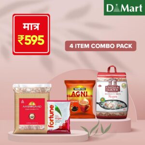 4 combo pack' india basmati 10kg 'tata agni 500g ashirwaad atta 10kg fortune sugar 5kg